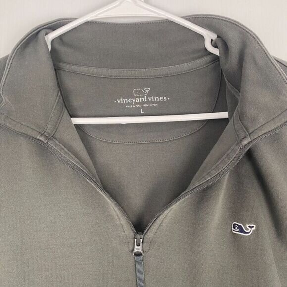 Vineyard Vines Pullover Mens Large Gray Sweater 1/4 Zip Cotton Jacket Stretch - Picture 2 of 13
